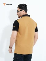 Pique Polo shirt (style-02) with chest logo and sleeve embroidery (Pale Gold & Black) - Image 3