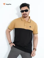 Pique Polo shirt (style-02) with chest logo and sleeve embroidery (Black & Pale Gold)