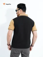 Pique Polo shirt (style-02) with chest logo and sleeve embroidery (Black & Pale Gold) - Image 3
