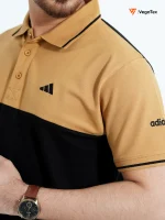 Pique Polo shirt (style-02) with chest logo and sleeve embroidery (Black & Pale Gold) - Image 2