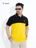 Pique Polo shirt (style-02) with chest logo and sleeve embroidery (Yellow & Black)