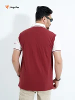 Pique Polo shirt (style-02) with chest logo and sleeve embroidery (Maroon & White) - Image 3