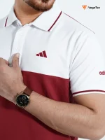 Pique Polo shirt (style-02) with chest logo and sleeve embroidery (Maroon & White) - Image 2