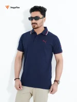 Solid color Pique Polo shirt (style-04) with chest logo and sleeve embroidery (Navy)