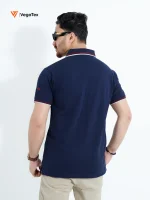 Solid color Pique Polo shirt (style-04) with chest logo and sleeve embroidery (Navy) - Image 2