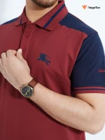 Pique Polo shirt (style-03) with chest logo and sleeve embroidery (Maroon & Navy) - Image 2