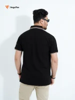 Solid color Pique Polo shirt (style-04) with chest logo and sleeve embroidery (Black) - Image 3