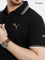 Solid color Pique Polo shirt (style-04) with chest logo and sleeve embroidery (Black) - Image 2