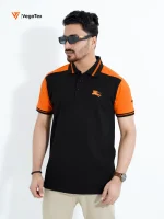 Pique Polo shirt (style-03) with chest logo and sleeve embroidery (Black & Orange)