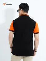Pique Polo shirt (style-03) with chest logo and sleeve embroidery (Black & Orange) - Image 3