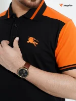 Pique Polo shirt (style-03) with chest logo and sleeve embroidery (Black & Orange) - Image 2