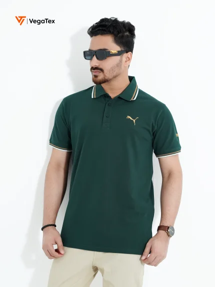 Solid color Pique Polo shirt (style-04) with chest logo and sleeve embroidery (Bottle Green)
