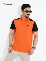 Pique Polo shirt (style-03) with chest logo and sleeve embroidery (Orange & Black)