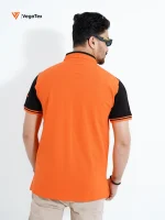 Pique Polo shirt (style-03) with chest logo and sleeve embroidery (Orange & Black) - Image 3