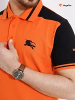 Pique Polo shirt (style-03) with chest logo and sleeve embroidery (Orange & Black) - Image 2