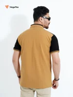 Pique Polo shirt (style-03) with chest logo and sleeve embroidery (Pale Gold & Black) - Image 3