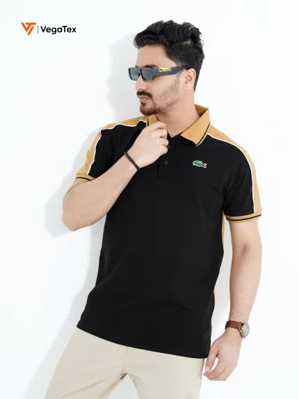 Pique Polo shirt (style-01) with chest logo embroidery (Black)