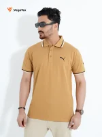 Solid color Pique Polo shirt (style-04) with chest logo and sleeve embroidery (Pale Gold)