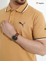 Solid color Pique Polo shirt (style-04) with chest logo and sleeve embroidery (Pale Gold) - Image 2