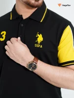 Pique Polo shirt (style-05) with left & right chest embroidery (Black & Yellow) - Image 2