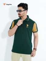 Pique Polo shirt (style-05) with left & right chest embroidery (Bottle Green & Pale Gold)