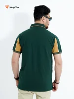 Pique Polo shirt (style-05) with left & right chest embroidery (Bottle Green & Pale Gold) - Image 3
