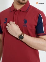 Pique Polo shirt (style-05) with left & right chest embroidery (Maroon & Navy) - Image 2